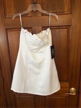 Lulu's White Lace-Trim Satin Slip Dress